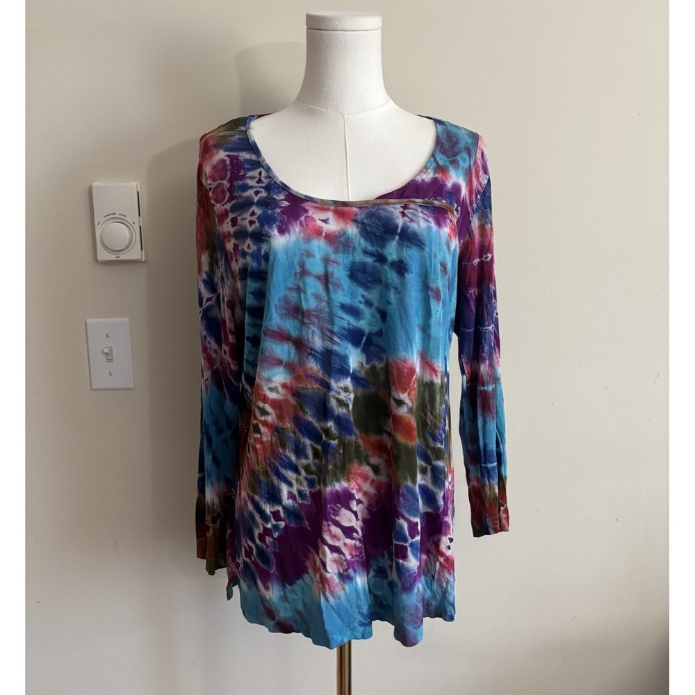 Vintage‎ Pyramid Collection Tie Dye Top Womens Large Boho Hippie Grunge Y2K Cute